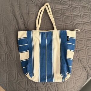 Lancôme Blue & White Striped Canvas Tote Bag with Rope Straps